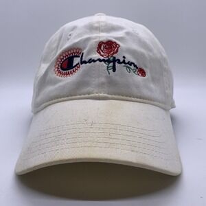 Champion Hat Cap Strap Back White Rose Embroidered Spell Out Logo